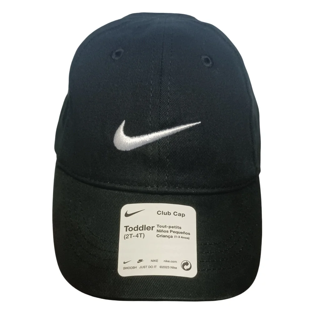 Nike Club Cap Kids Toddler Swoosh Adjustable Hat Black White 2-4T New - Picture 8 of 14